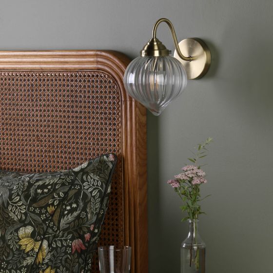 Där Lighting Mya Wall Light Antique Brass And Glass