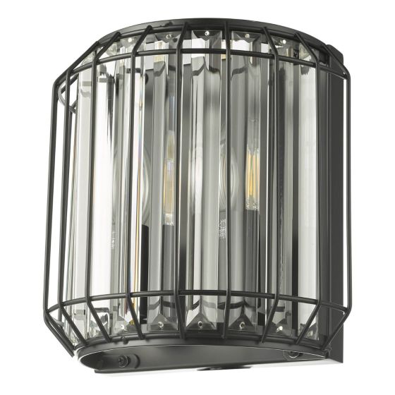 Där Lighting Naeva 2 Light Wall Light Matt Black Glass