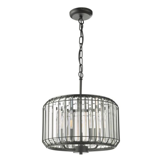 Där Lighting Naeva 3 Light Pendant Satin Black Crystal