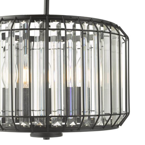 Där Lighting Naeva 3 Light Pendant Satin Black Crystal