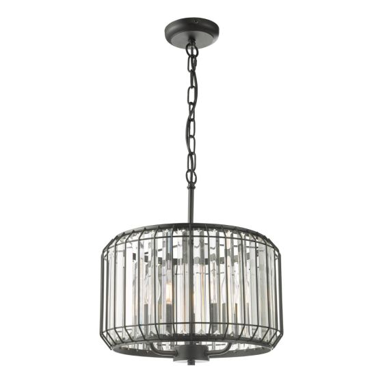 där lighting Naeva 3 Light Pendant Satin Black Crystal