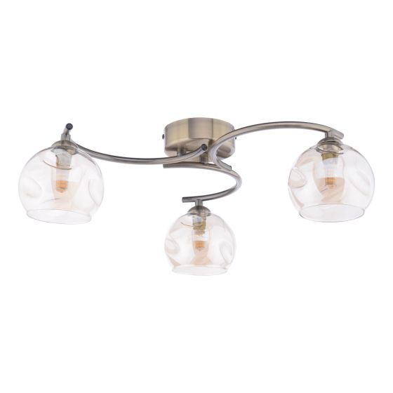 Där Lighting Nakita 3 Light Semi Flush Antique Brass Champagne Dimpled Glass