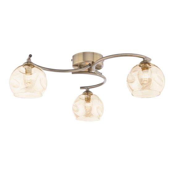där lighting Nakita 3 Light Semi Flush Antique Brass Champagne Dimpled Glass