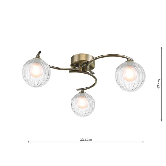 Där Lighting Nakita 3 Light Semi-Flush Antique Brass & Clear/Opal Glass