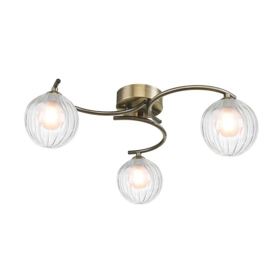 där lighting Nakita 3 Light Semi-Flush Antique Brass & Clear/Opal Glass