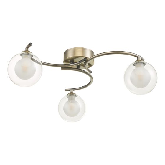 Där Lighting Nakita 3 Light Semi Flush Antique Brass With Clear/Opal Glass