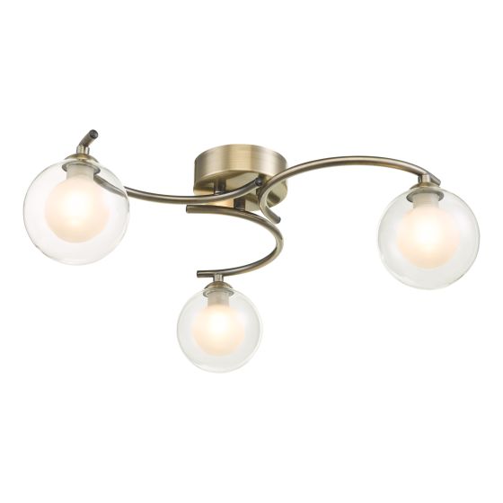 där lighting Nakita 3 Light Semi Flush Antique Brass With Clear/Opal Glass