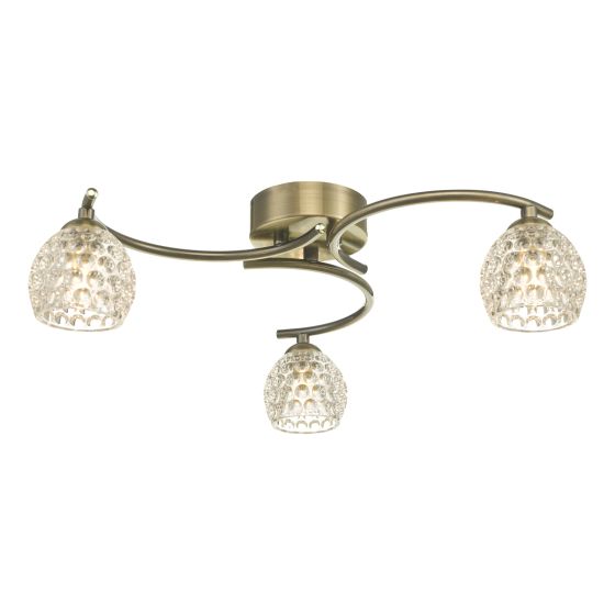 där lighting Nakita 3 Light Semi Flush Antique Brass With Dimpled Glass
