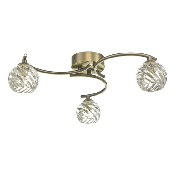Där Lighting Nakita 3 Light Semi Flush Antique Brass With Twisted Open Glass