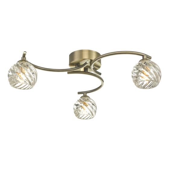där lighting Nakita 3 Light Semi Flush Antique Brass With Twisted Open Glass