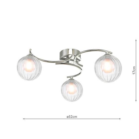 Där Lighting Nakita 3 Light Semi-Flush Polished Chrome & Clear/Opal Glass