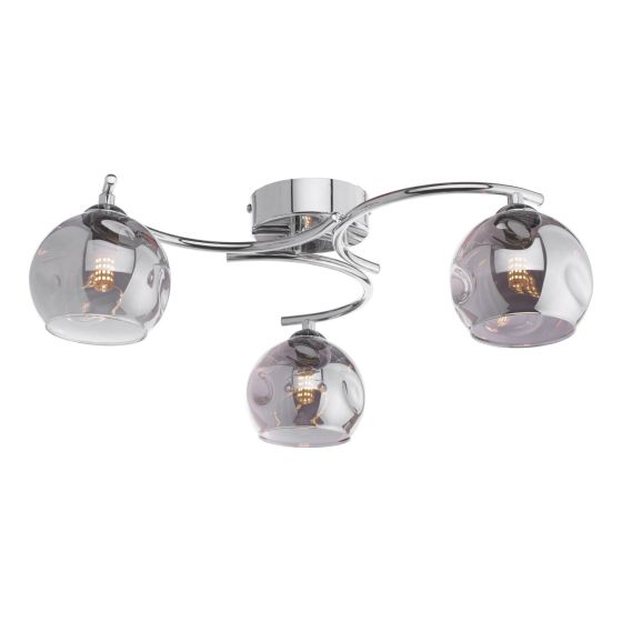 där lighting Nakita 3 Light Semi Flush Polished Chrome Smoked Dimpled Glass