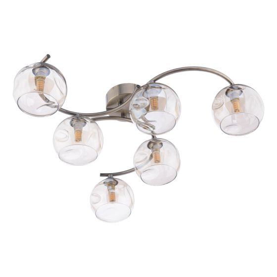 Där Lighting Nakita 6 Light Semi Flush Antique Brass Champagne Dimpled Glass
