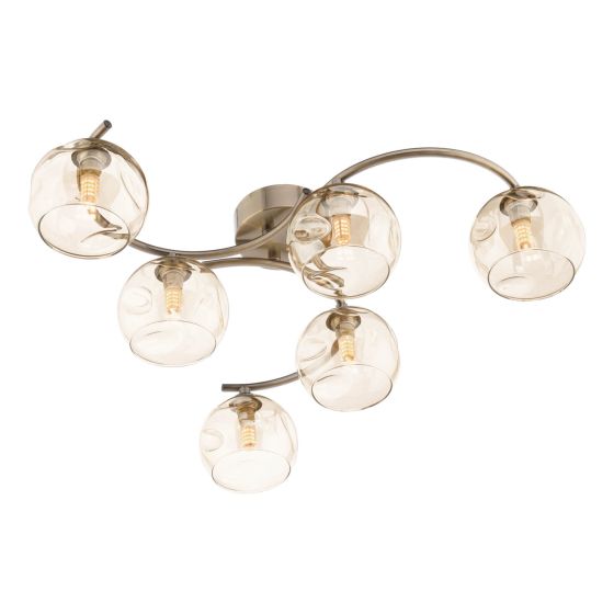 där lighting Nakita 6 Light Semi Flush Antique Brass Champagne Dimpled Glass