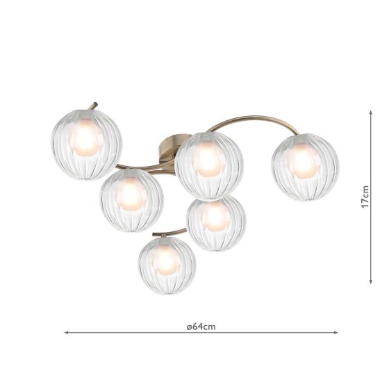 Där Lighting Nakita 6 Light Semi-Flush Antique Brass & Clear/Opal Glass