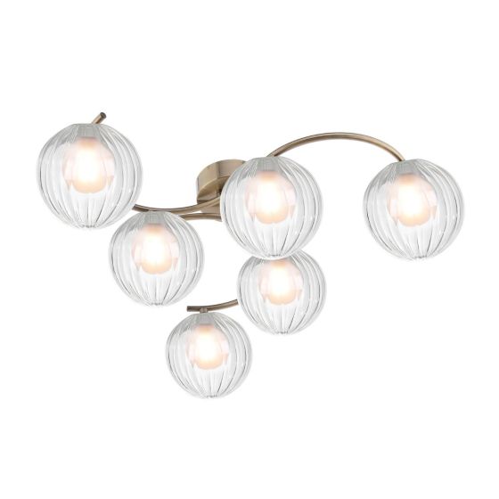 där lighting Nakita 6 Light Semi-Flush Antique Brass & Clear/Opal Glass