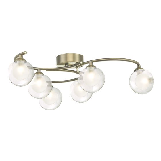 Där Lighting Nakita 6 Light Semi Flush Antique Brass With Clear.Opal Glass
