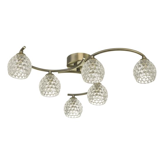 Där Lighting Nakita 6 Light Semi Flush Antique Brass With Dimpled Glass