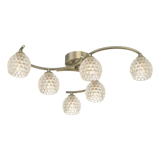 där lighting Nakita 6 Light Semi Flush Antique Brass With Dimpled Glass