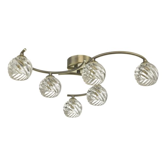 Där Lighting Nakita 6 Light Semi Flush Antique Brass With Twisted Open Glass