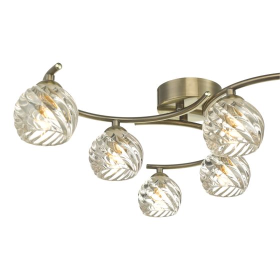 Där Lighting Nakita 6 Light Semi Flush Antique Brass With Twisted Open Glass