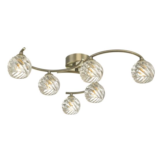 där lighting Nakita 6 Light Semi Flush Antique Brass With Twisted Open Glass