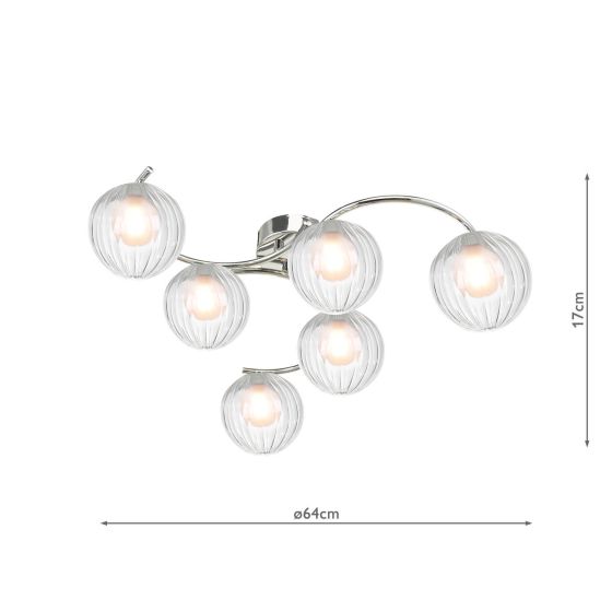 Där Lighting Nakita 6 Light Semi-Flush Polished Chrome & Clear/Opal Glass