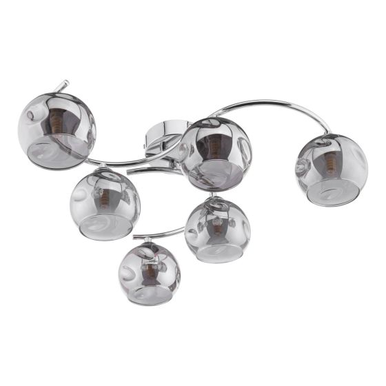 Där Lighting Nakita 6 Light Semi Flush Polished Chrome Smoked Dimpled Glass