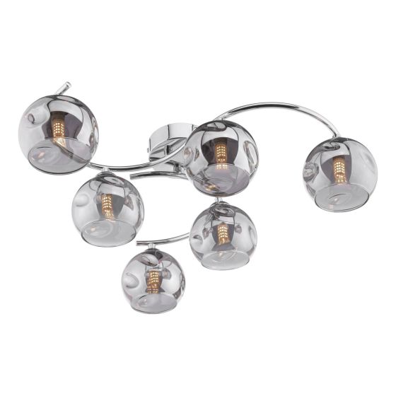 där lighting Nakita 6 Light Semi Flush Polished Chrome Smoked Dimpled Glass