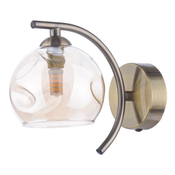 Där Lighting Nakita Wall Light Antique Brass Champagne Dimpled Glass