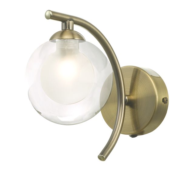 där lighting Nakita Wall Light Antique Brass With Clear/Opal Glass