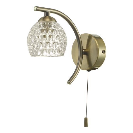 Där Lighting Nakita Wall Light Antique Brass With Dimpled Glass