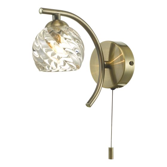 Där Lighting Nakita Wall Light Antique Brass With Twisted Open Glass