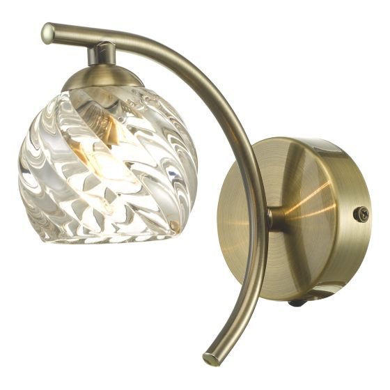 där lighting Nakita Wall Light Antique Brass With Twisted Open Glass