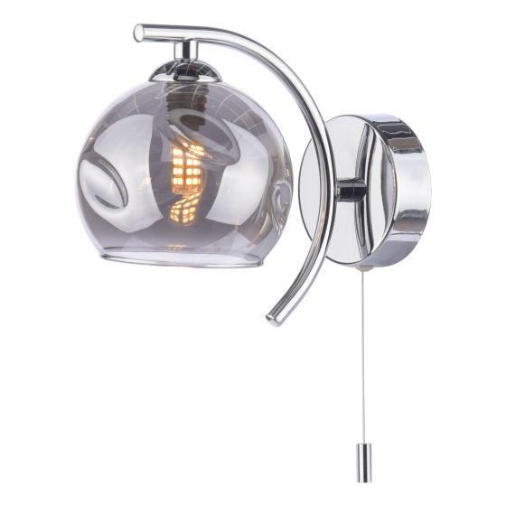 Där Lighting Nakita Wall Light Polished Chrome Smoked Dimpled Glass