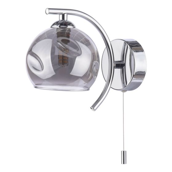 Där Lighting Nakita Wall Light Polished Chrome Smoked Dimpled Glass