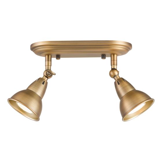 där lighting Nathaniel 2 Light Plate Spotlight Aged Brass