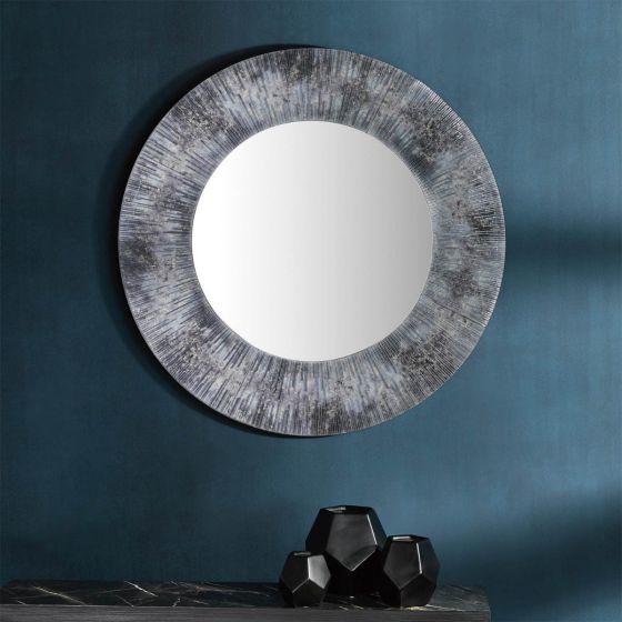 Där Lighting Neome Round Mirror With Purple/Grey Frame 80cm