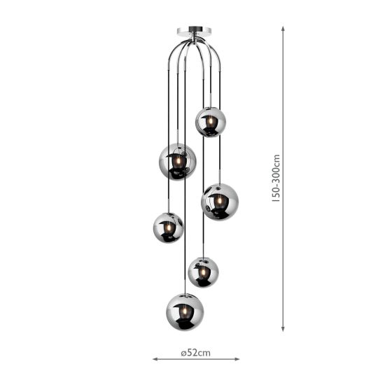 Där Lighting Nico 6 Light Cluster Pendant Polished Chrome Smoked Glass