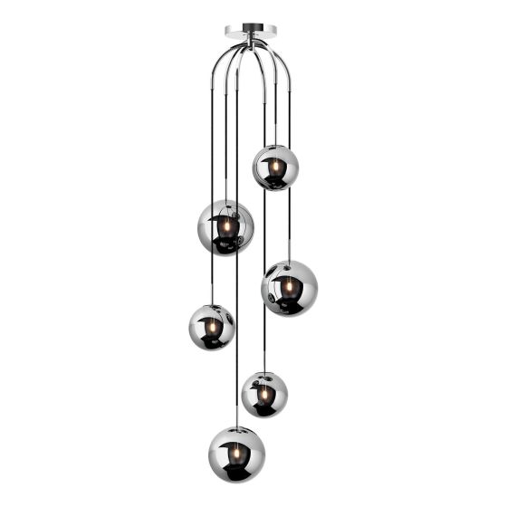 där lighting Nico 6 Light Cluster Pendant Polished Chrome Smoked Glass