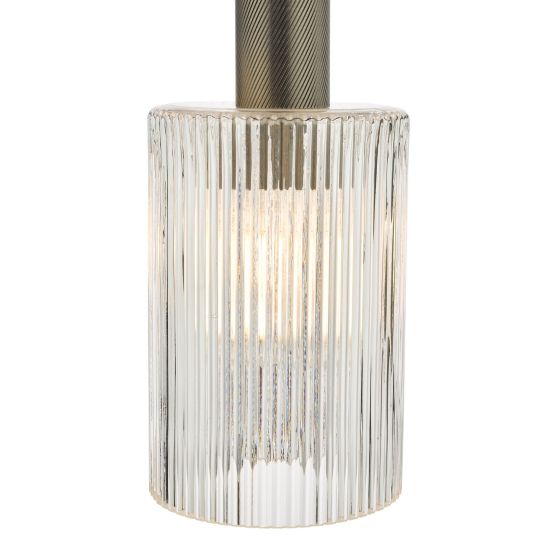 Där Lighting Nikolas Pendant Antique Chrome Ribbed Cylinder Glass