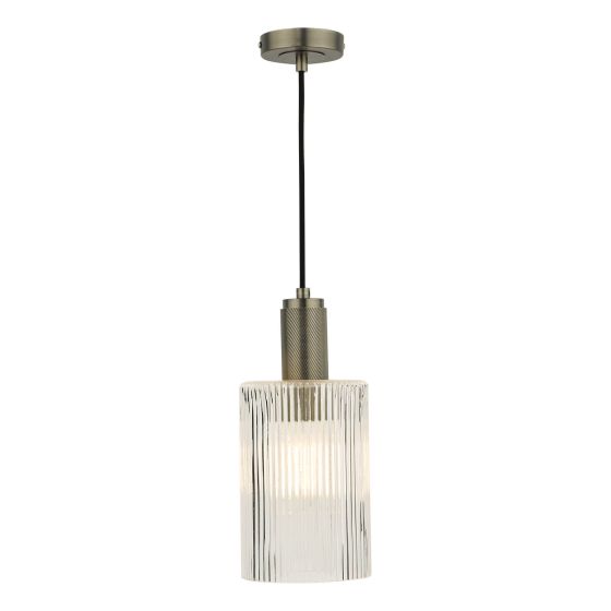 där lighting Nikolas Pendant Antique Chrome Ribbed Cylinder Glass
