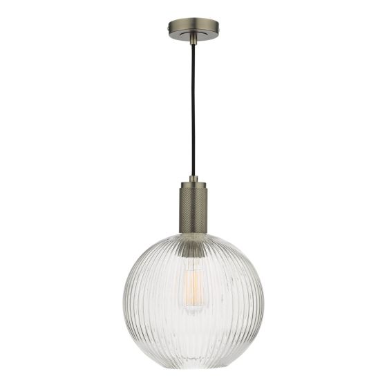 Där Lighting Nikolas Pendant Antique Chrome Ribbed Round Glass