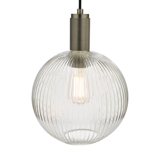 Där Lighting Nikolas Pendant Antique Chrome Ribbed Round Glass
