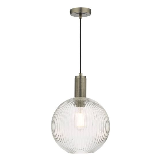 där lighting Nikolas Pendant Antique Chrome Ribbed Round Glass