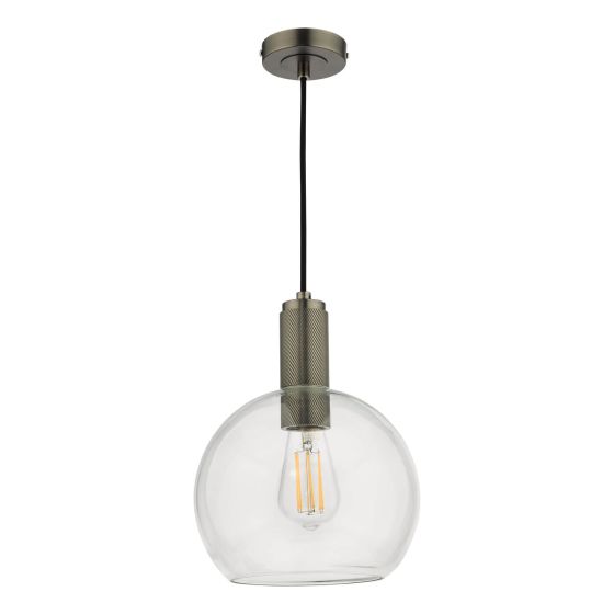 Där Lighting Nikolas Pendant Antique Chrome Round Clear Glass