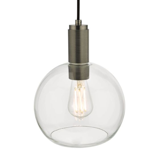 Där Lighting Nikolas Pendant Antique Chrome Round Clear Glass