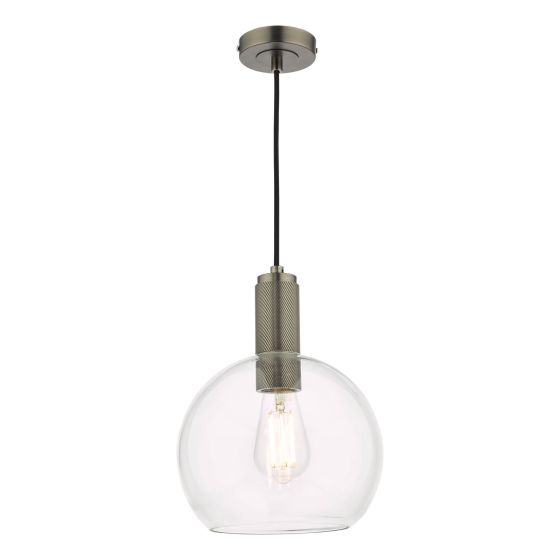 där lighting Nikolas Pendant Antique Chrome Round Clear Glass