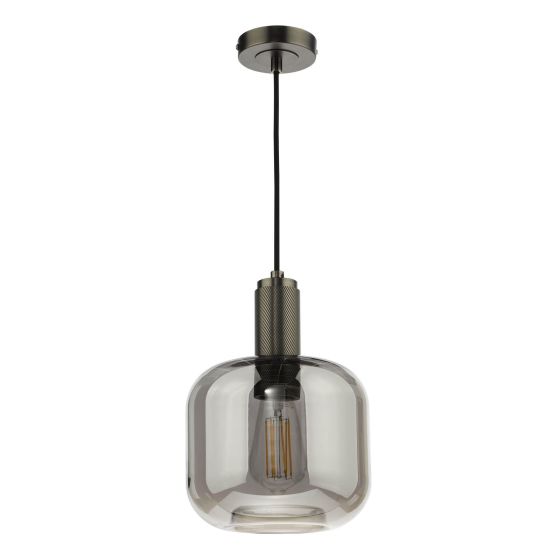 Där Lighting Nikolas Pendant Antique Chrome Smoked Glass
