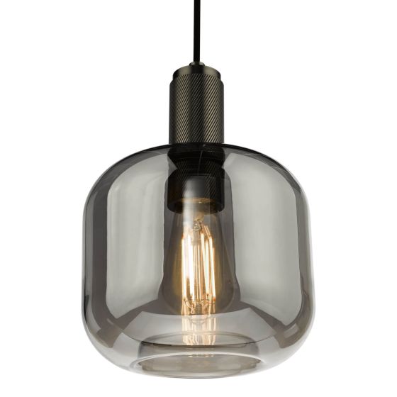 Där Lighting Nikolas Pendant Antique Chrome Smoked Glass